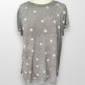 Lucky Brand Woman's Size 1X Tee Shirt‎ Top Lightweight Short Sleeve Gray Stars